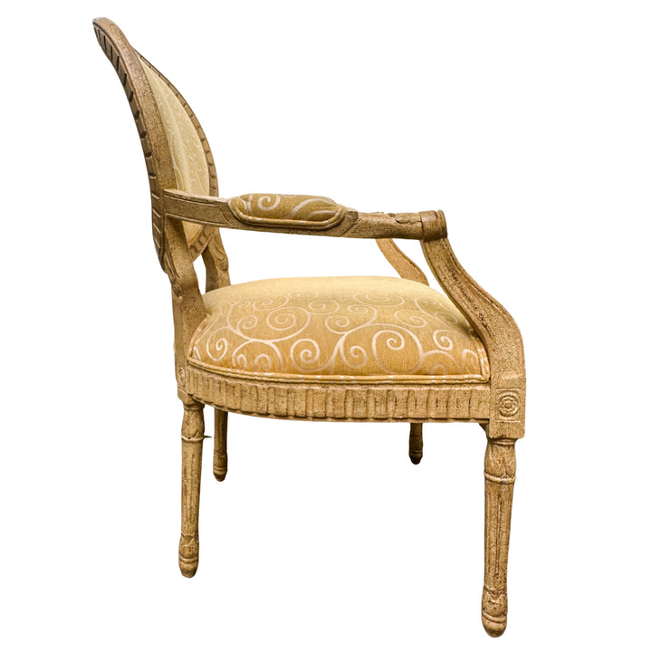 French Louis XVI Medallion Back Armchair With Crème-Peinte Distressed Finish