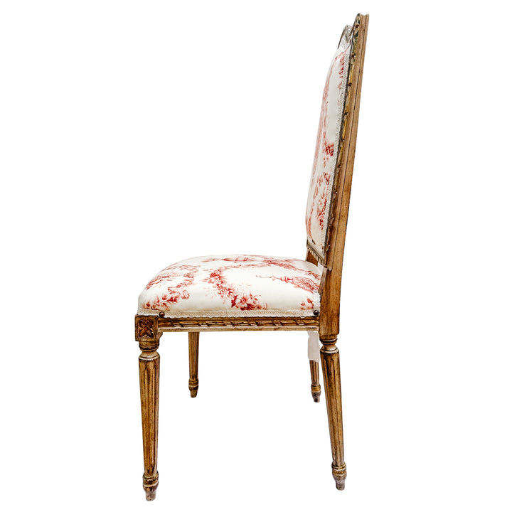 Vintage French Louis XVI Style Toile De Jouy Side Chairs by Fournier Paris