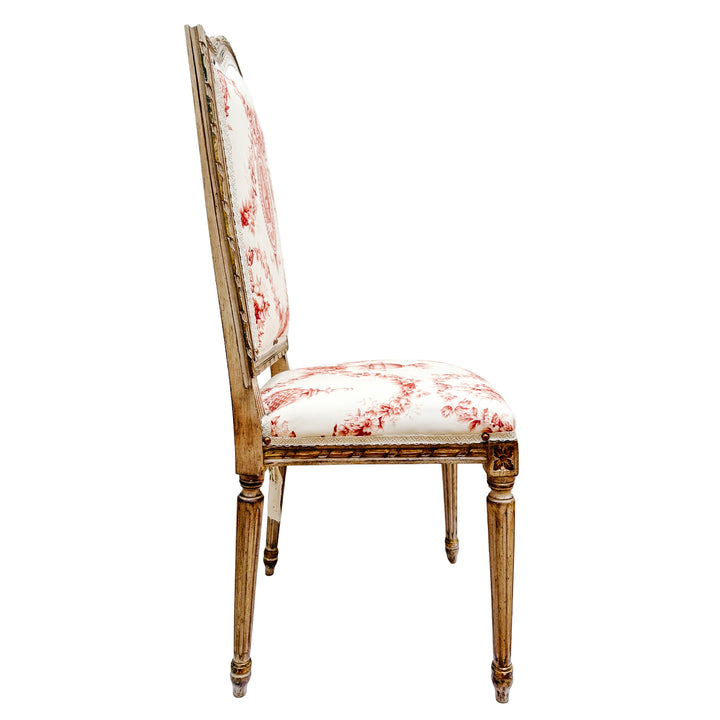 Vintage French Louis XVI Style Toile De Jouy Side Chairs by Fournier Paris