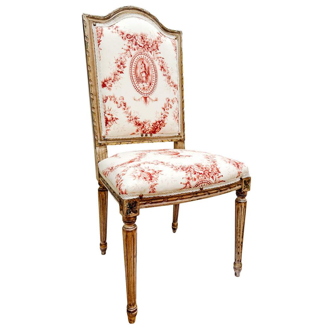 Vintage French Louis XVI Style Toile De Jouy Side Chairs by Fournier Paris