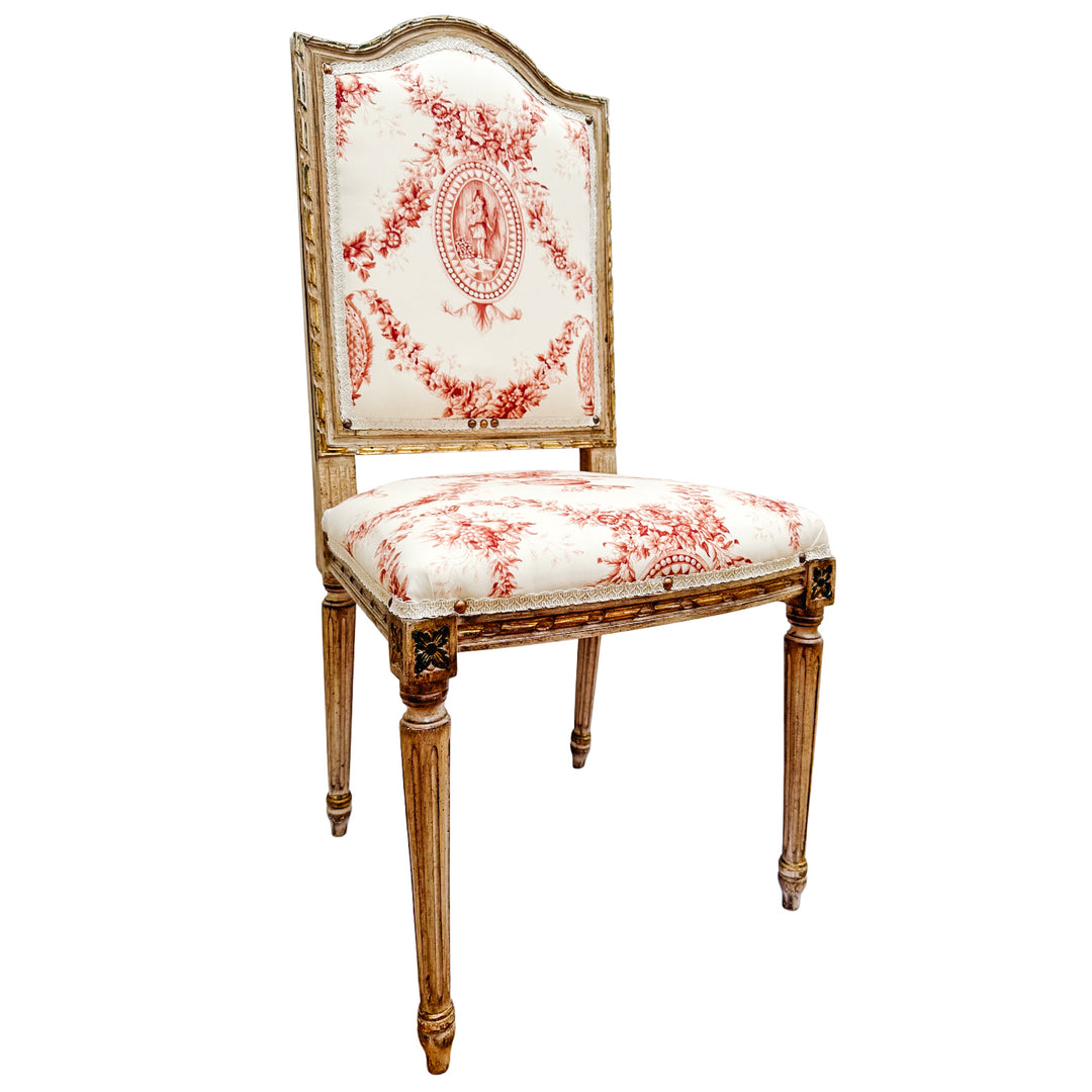 Vintage French Louis XVI Style Toile De Jouy Side Chairs by Fournier Paris