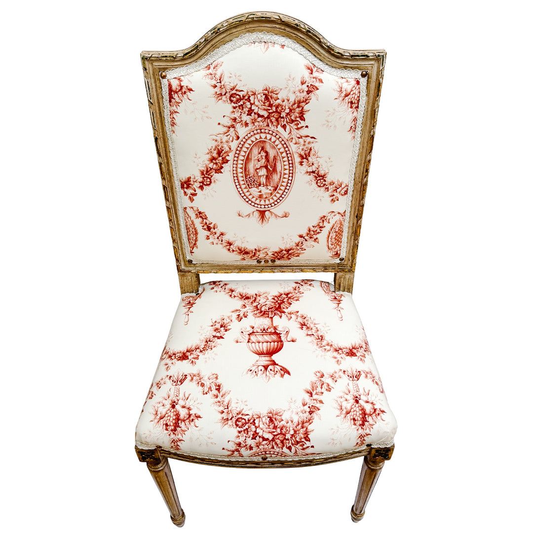 Vintage French Louis XVI Style Toile De Jouy Side Chairs by Fournier Paris