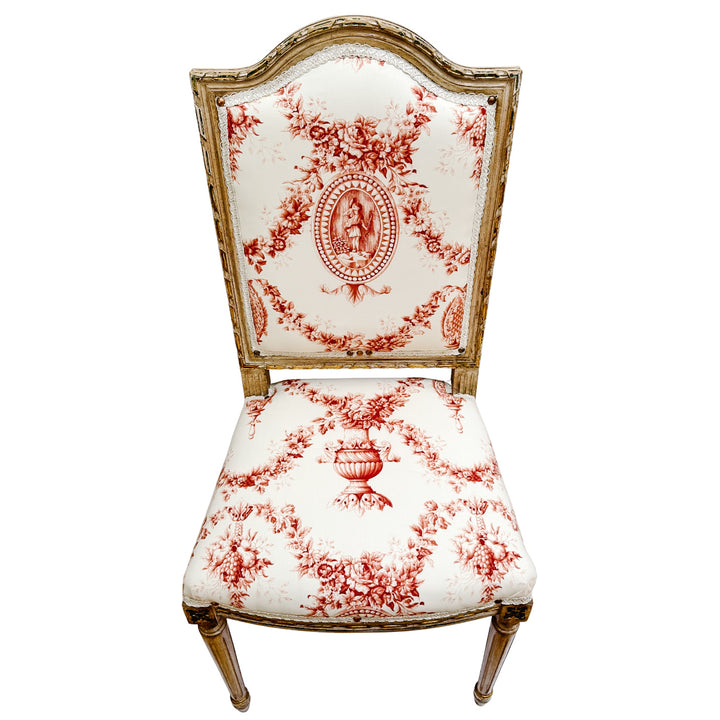 Vintage French Louis XVI Style Toile De Jouy Side Chairs by Fournier Paris