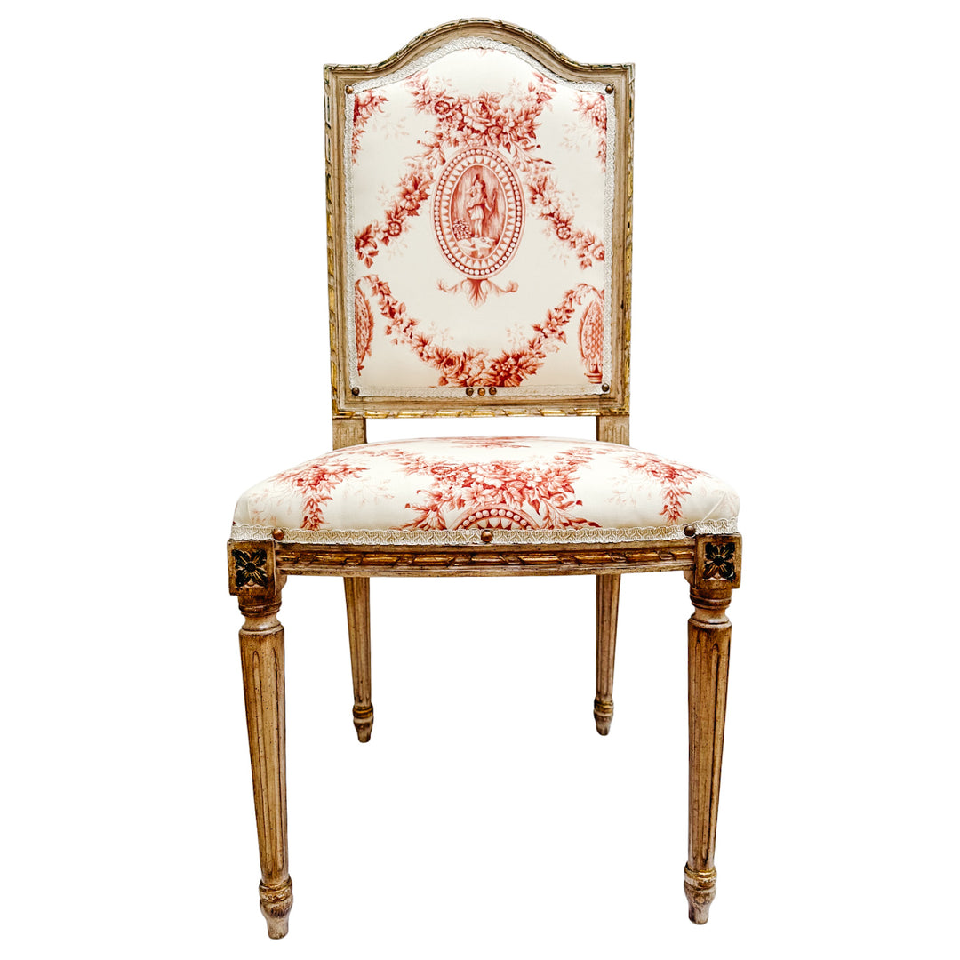 Vintage French Louis XVI Style Toile De Jouy Side Chairs by Fournier Paris