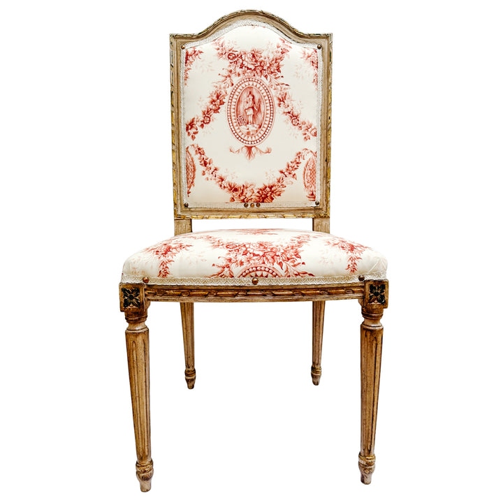 Vintage French Louis XVI Style Toile De Jouy Side Chairs by Fournier Paris