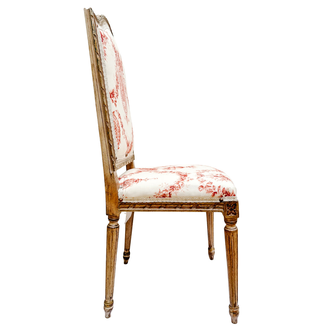 Vintage French Louis XVI Style Toile De Jouy Side Chairs by Fournier Paris