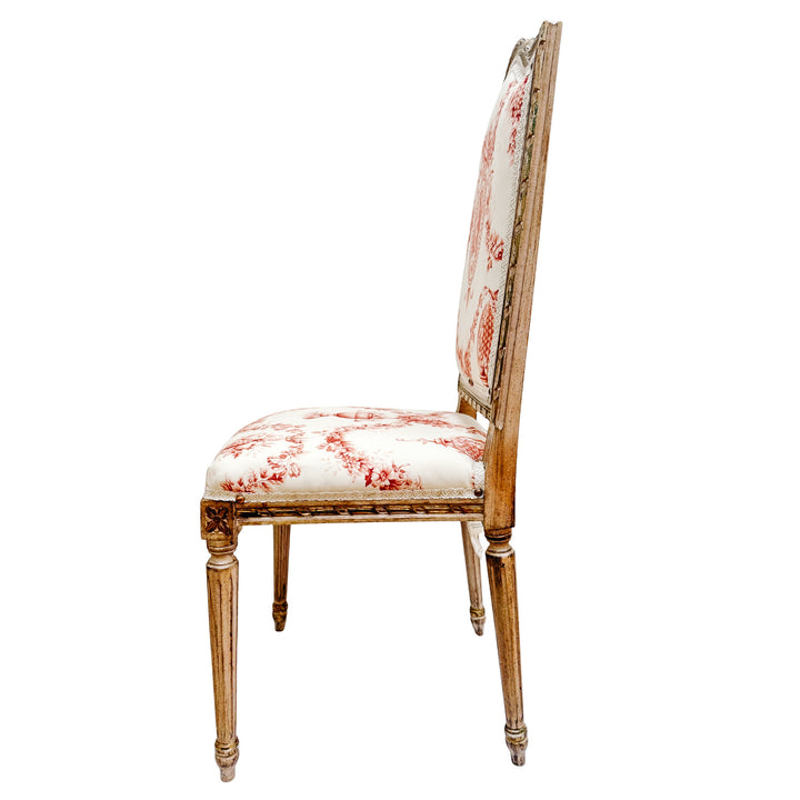 Vintage French Louis XVI Style Toile De Jouy Side Chairs by Fournier Paris
