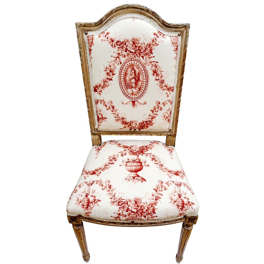 Vintage French Louis XVI Style Toile De Jouy Side Chairs by Fournier Paris