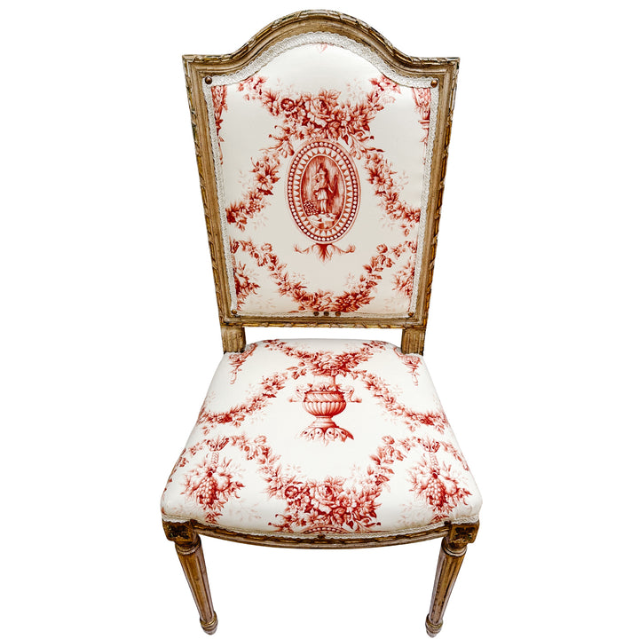 Vintage French Louis XVI Style Toile De Jouy Side Chairs by Fournier Paris