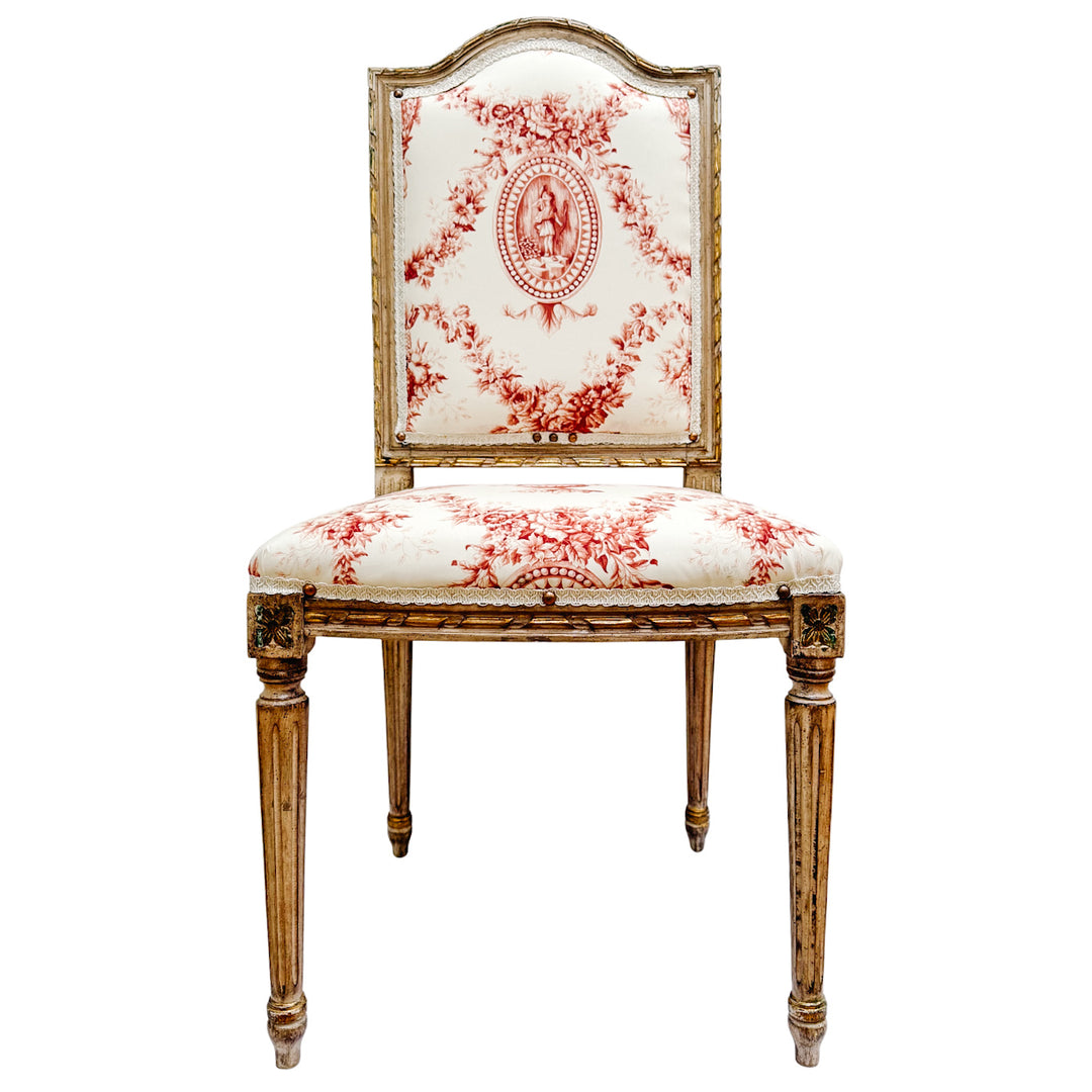 Vintage French Louis XVI Style Toile De Jouy Side Chairs by Fournier Paris