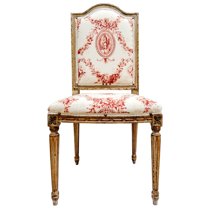 Vintage French Louis XVI Style Toile De Jouy Side Chairs by Fournier Paris