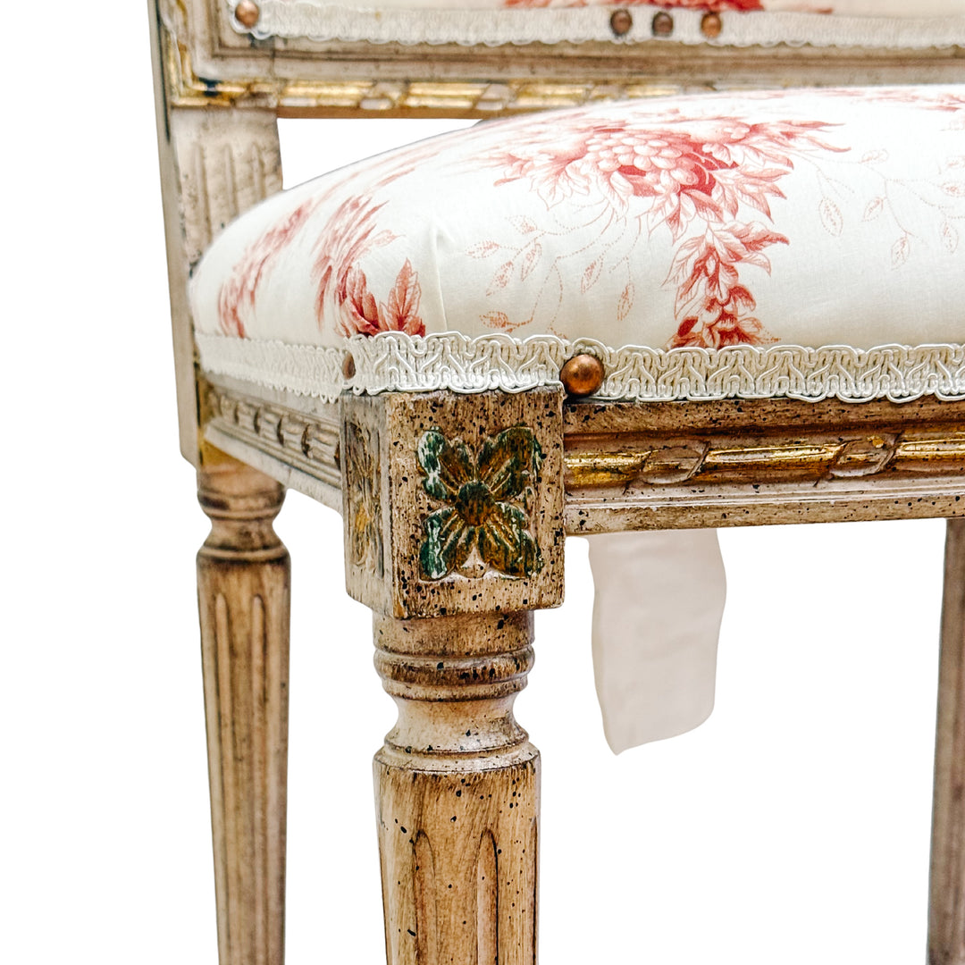 Vintage French Louis XVI Style Toile De Jouy Side Chairs by Fournier Paris