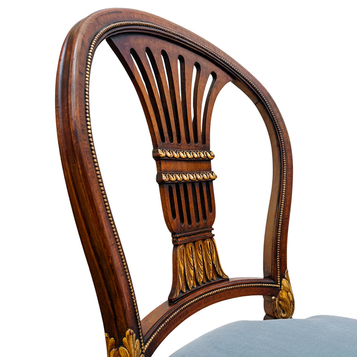 French Neoclassical Style Giltwood Vanity & Upholstered Lyre Back Chair Set