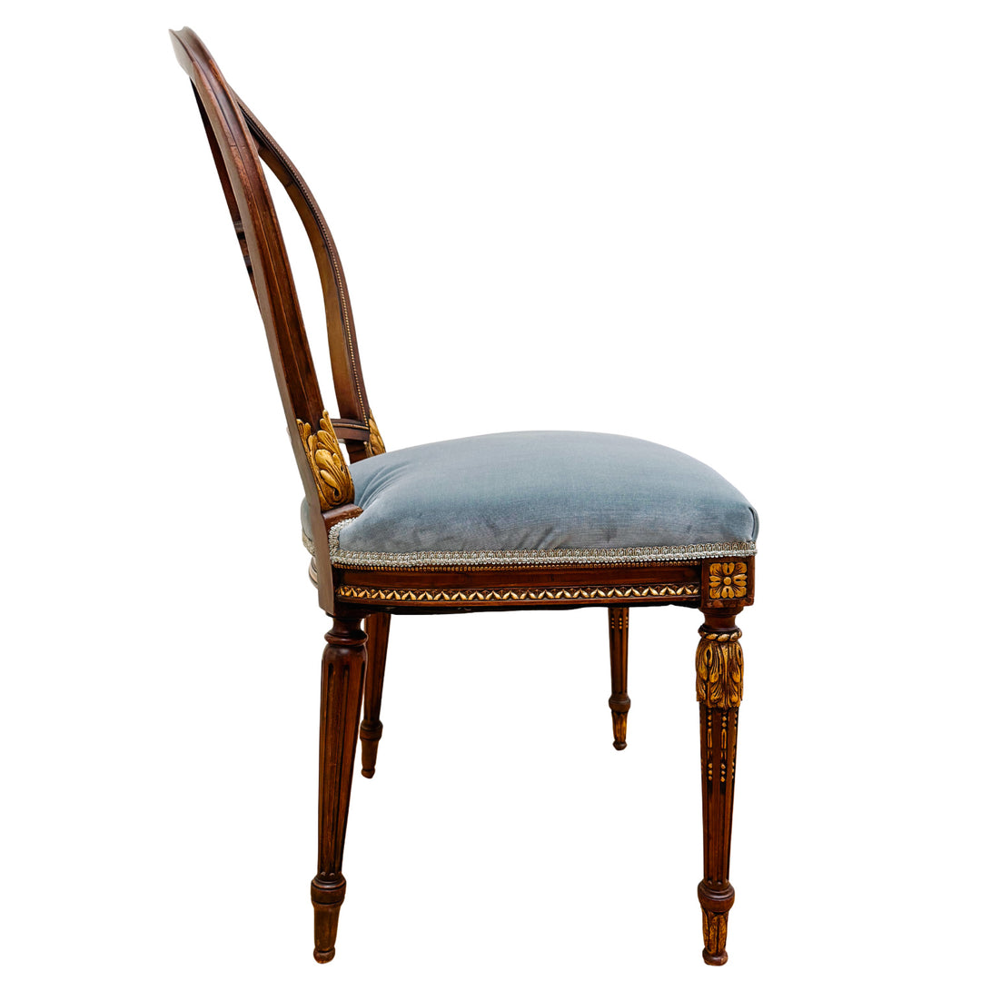 French Neoclassical Style Giltwood Vanity & Upholstered Lyre Back Chair Set