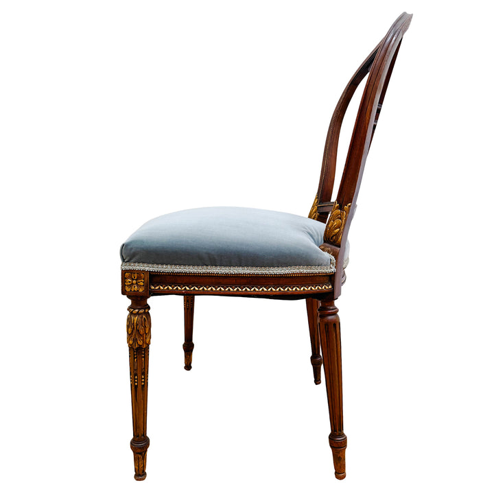 French Neoclassical Style Giltwood Vanity & Upholstered Lyre Back Chair Set