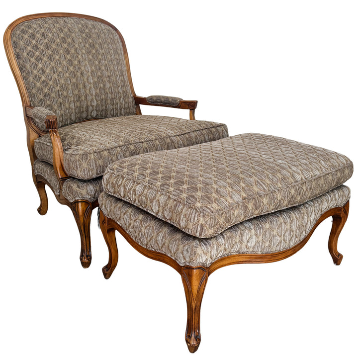 French Provincial Bergère Chair and Matching Ottoman Set