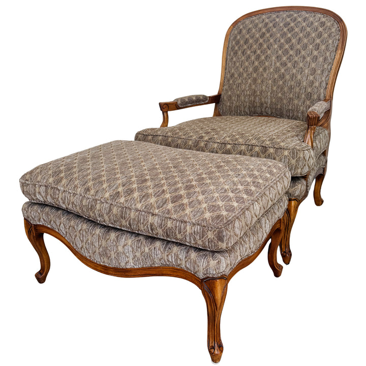 French Provincial Bergère Chair and Matching Ottoman Set