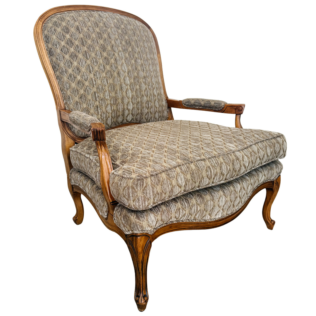 French Provincial Bergère Chair and Matching Ottoman Set