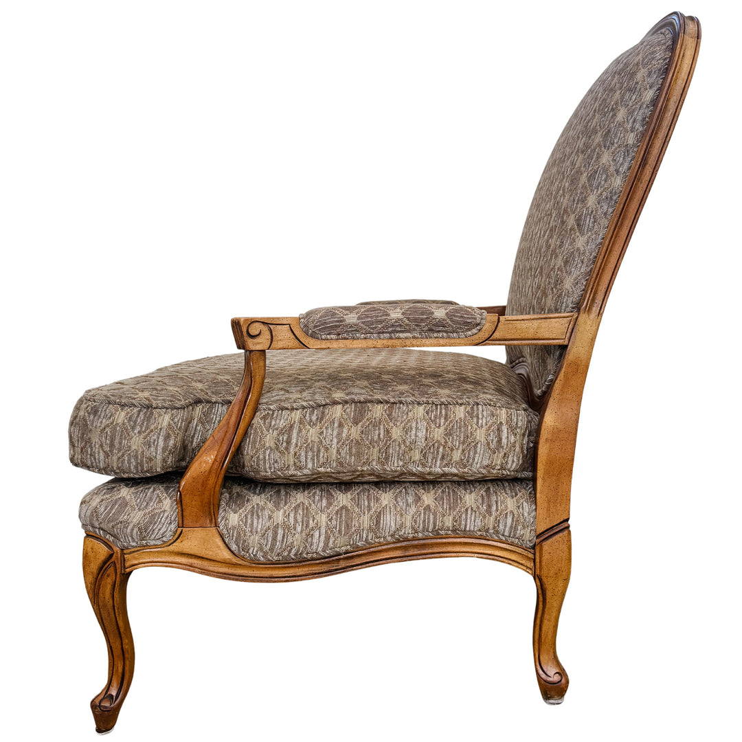 French Provincial Bergère Chair and Matching Ottoman Set