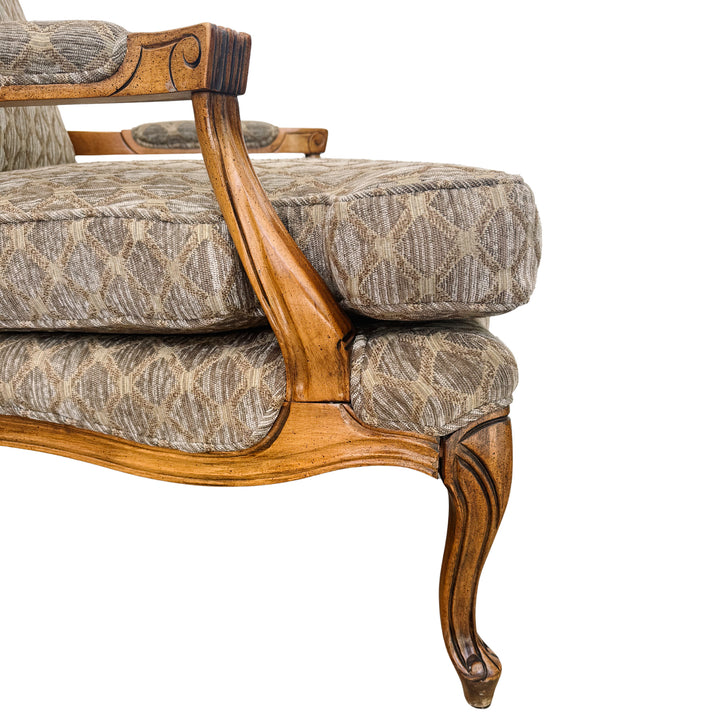 French Provincial Bergère Chair and Matching Ottoman Set