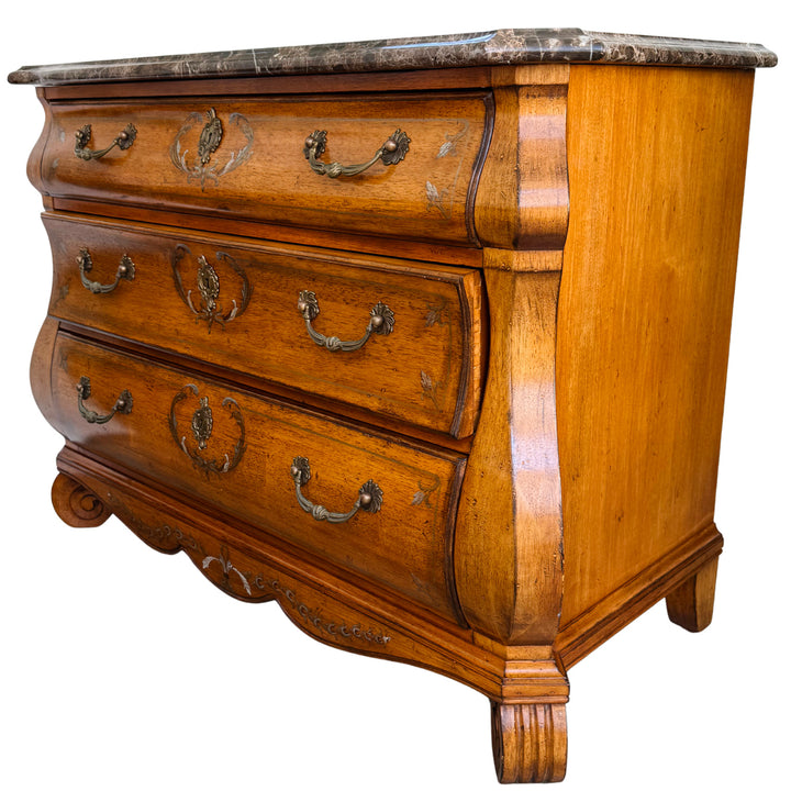 French Provincial Louis XV Style Hand-Painted Marble Top Bombe Commode Chest by Ferguson Copeland