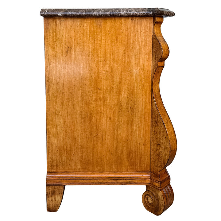 French Provincial Louis XV Style Hand-Painted Marble Top Bombe Commode Chest by Ferguson Copeland