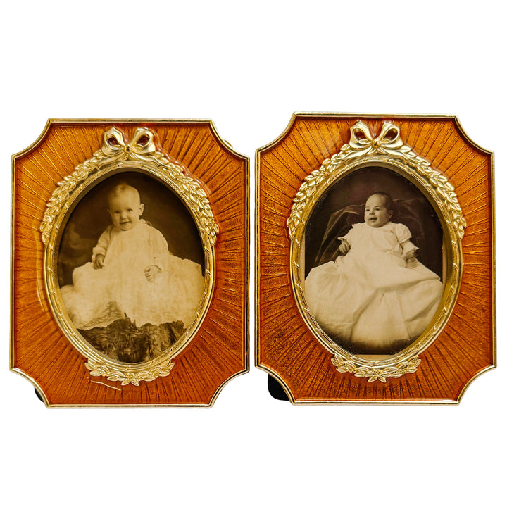 French Style Amber Guilloché Enamel Octagonal Photo Frames