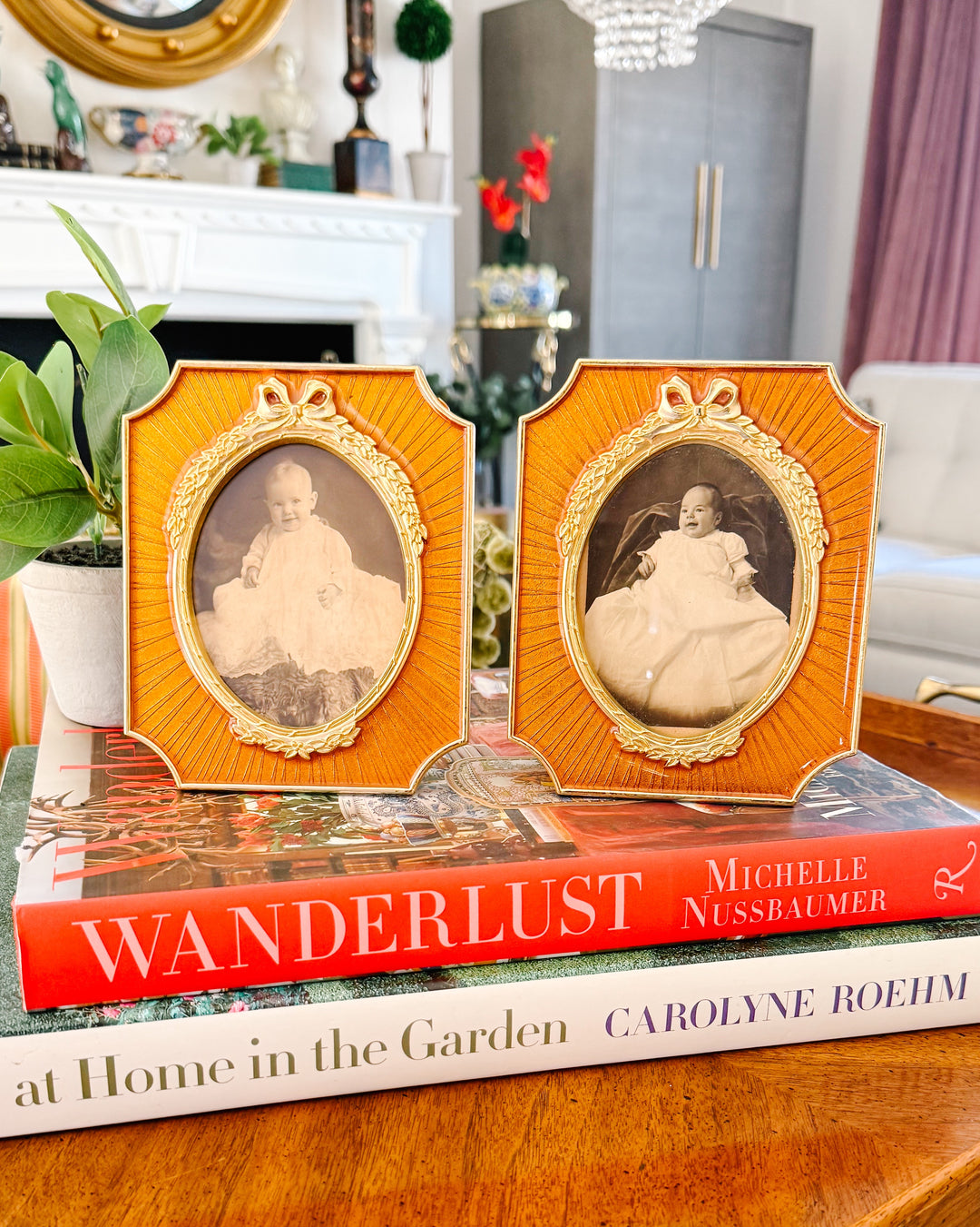 French Style Amber Guilloché Enamel Octagonal Photo Frames