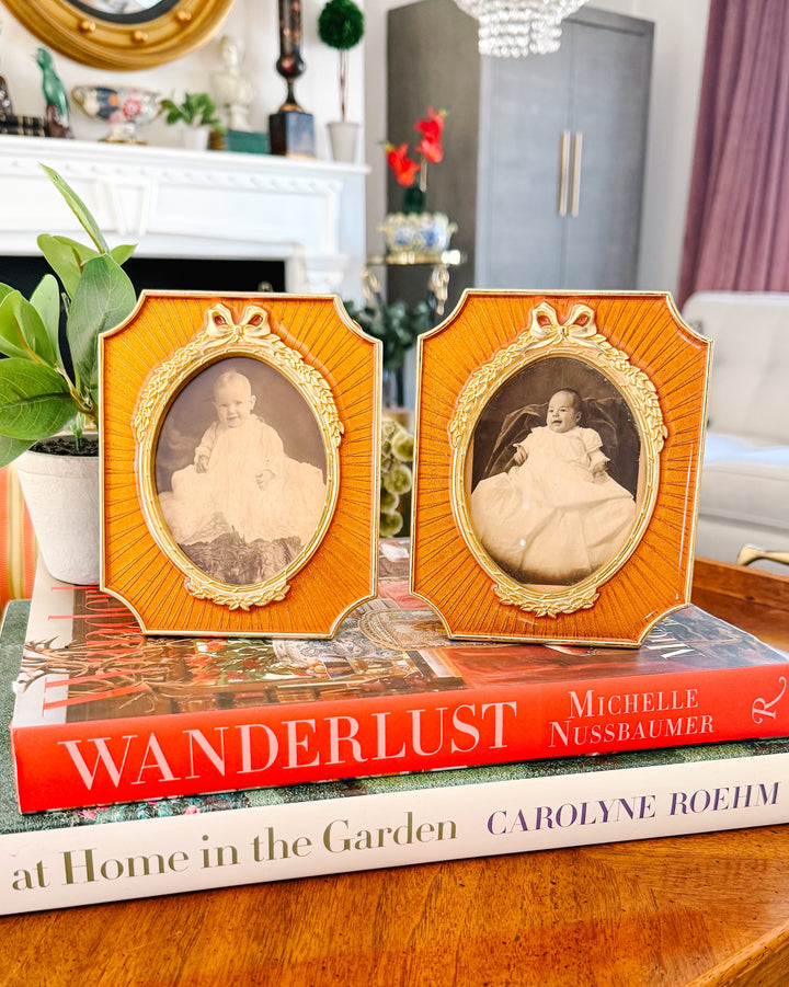 French Style Amber Guilloché Enamel Octagonal Photo Frames