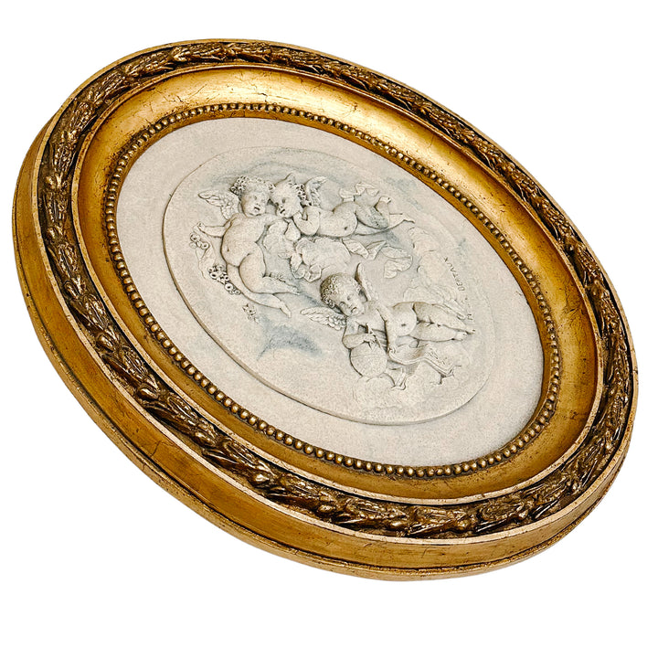 French Wall Plaque With Winged Cherubs by Mme Leon Bertaux