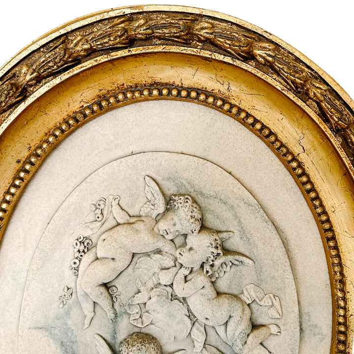 French Wall Plaque With Winged Cherubs by Mme Leon Bertaux