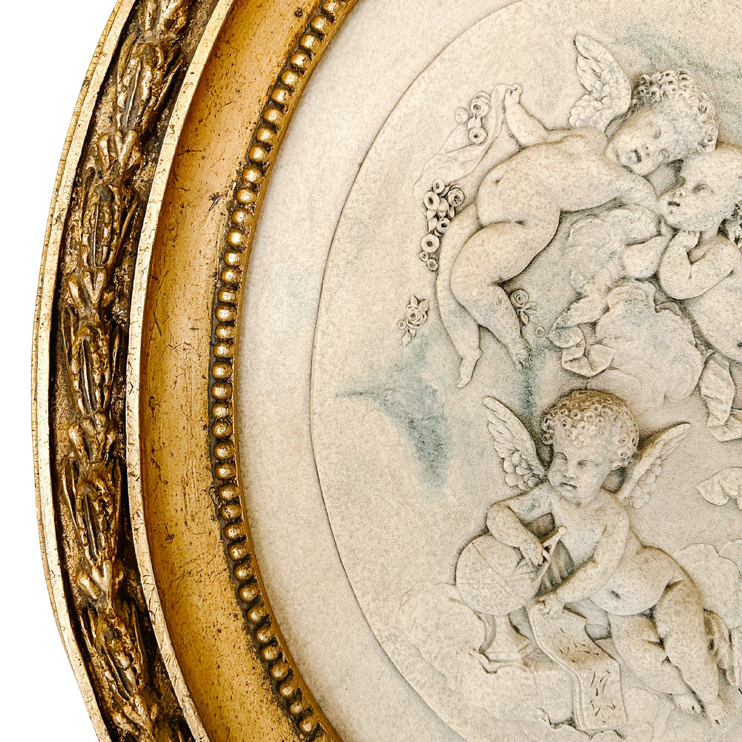 French Wall Plaque With Winged Cherubs by Mme Leon Bertaux