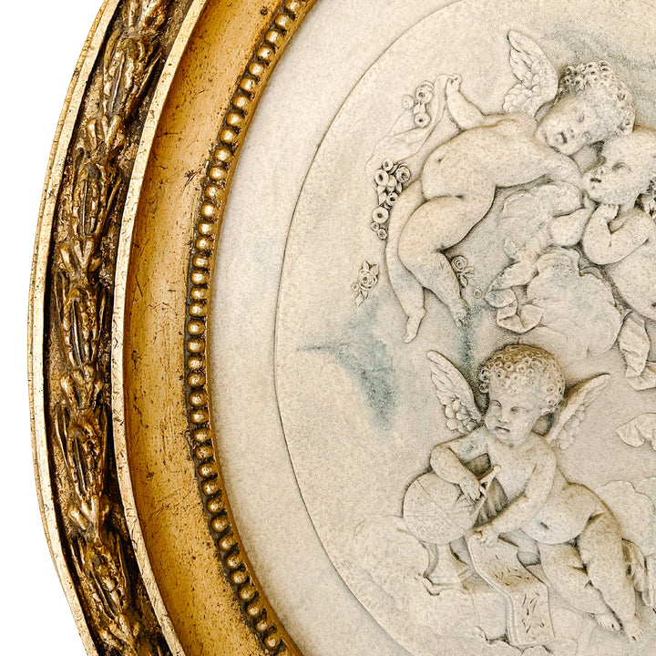 French Wall Plaque With Winged Cherubs by Mme Leon Bertaux