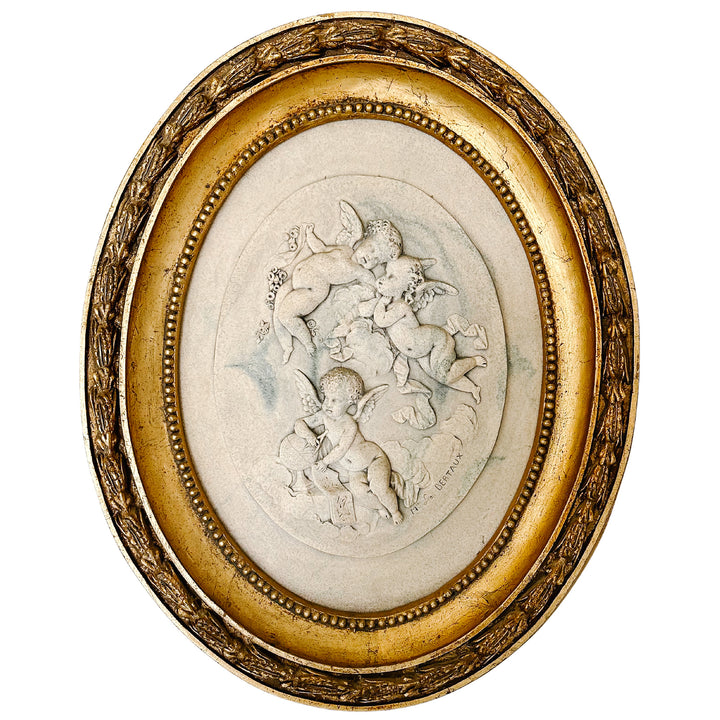 French Wall Plaque With Winged Cherubs by Mme Leon Bertaux