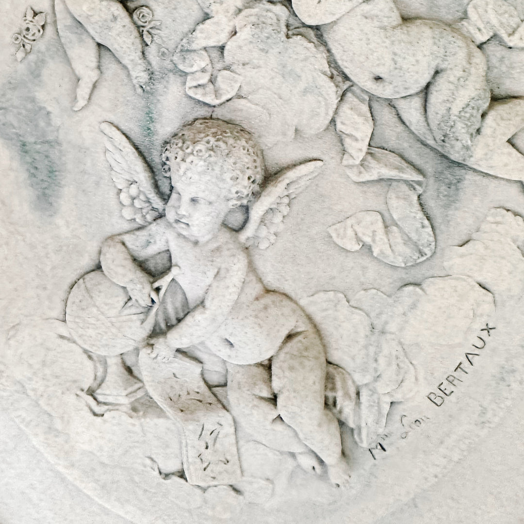 French Wall Plaque With Winged Cherubs by Mme Leon Bertaux