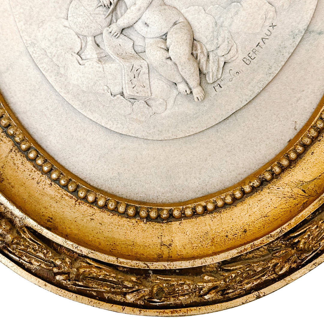 French Wall Plaque With Winged Cherubs by Mme Leon Bertaux