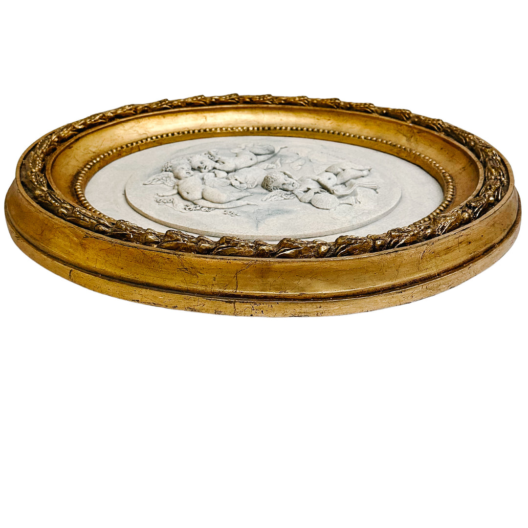 French Wall Plaque With Winged Cherubs by Mme Leon Bertaux