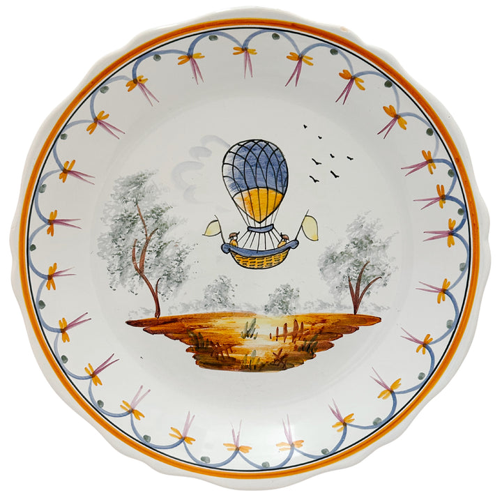French Faience "Voyage Dans Les Airs" Hot Air Balloon Plates