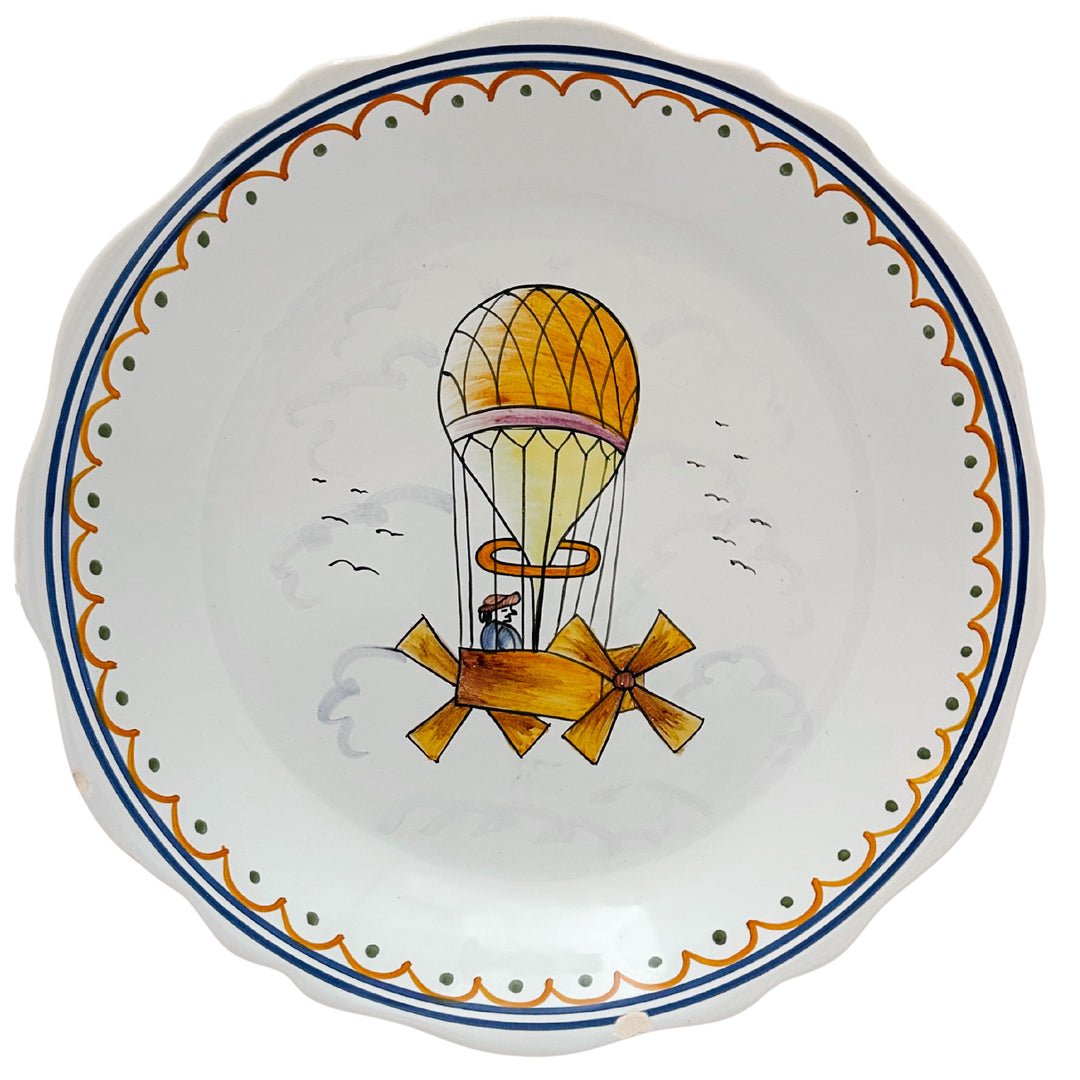 French Faience "Voyage Dans Les Airs" Hot Air Balloon Plates