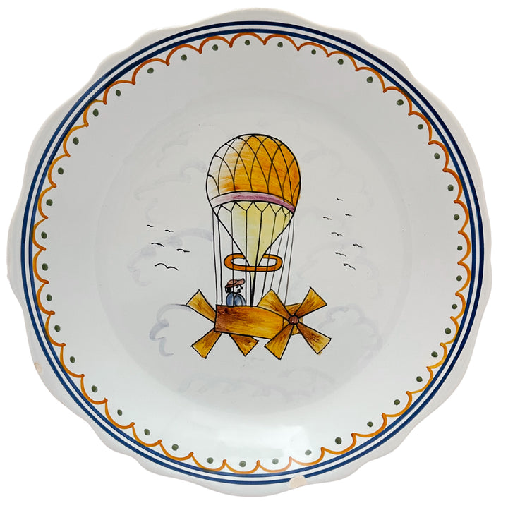 French Faience "Voyage Dans Les Airs" Hot Air Balloon Plates