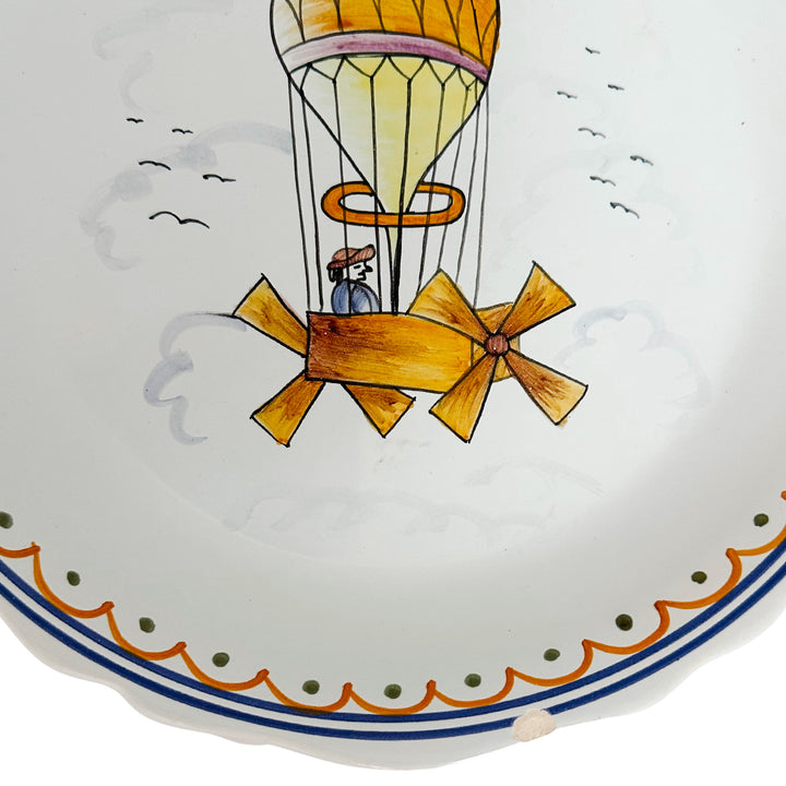 French Faience "Voyage Dans Les Airs" Hot Air Balloon Plates