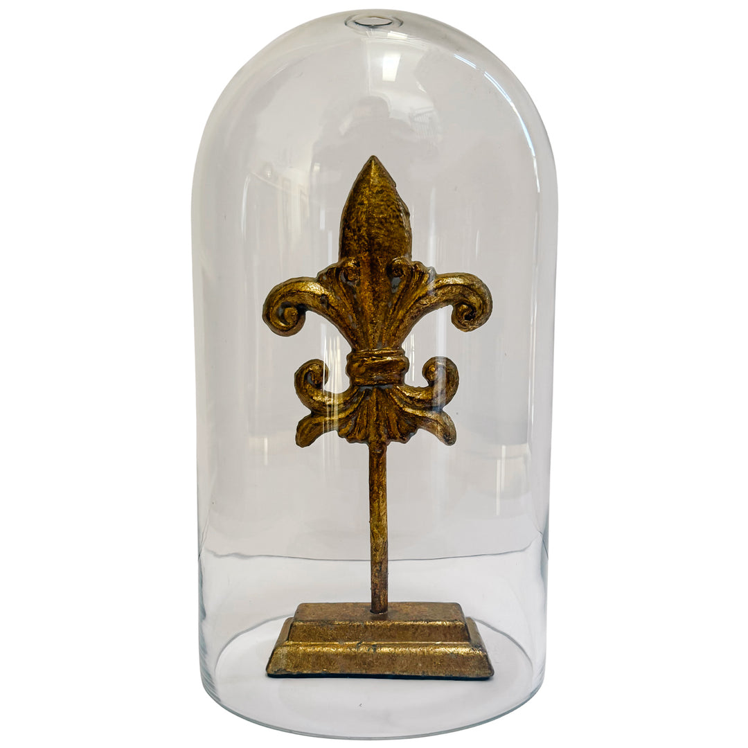French Gilt Fleur-de-Lis Finial With Glass Cloche