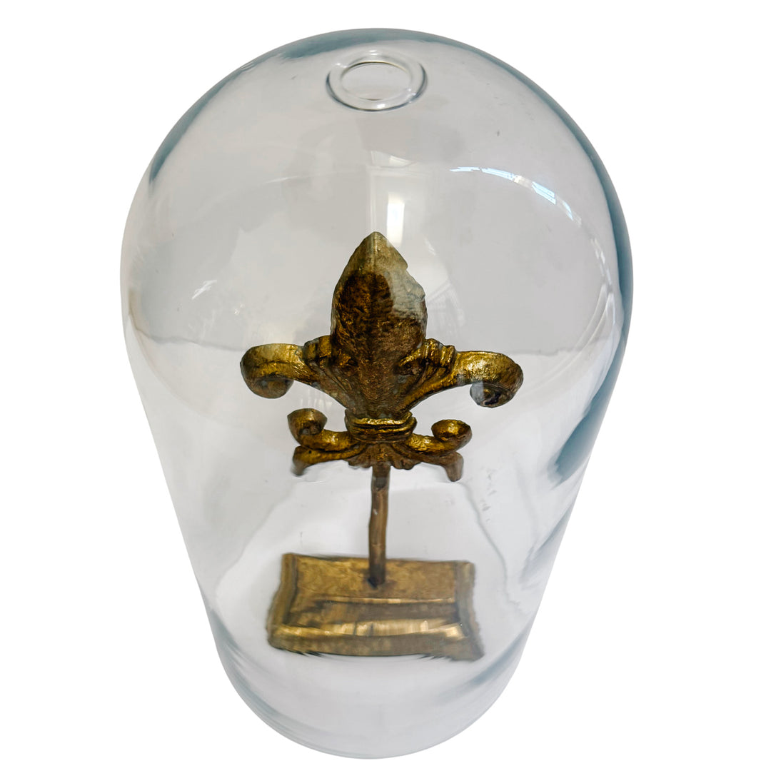 French Gilt Fleur-de-Lis Finial With Glass Cloche