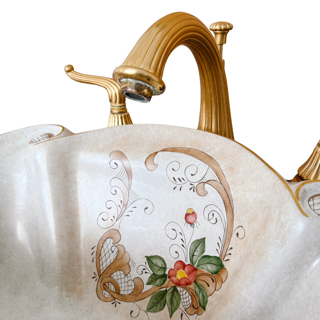 French Louis XV Burlwood and Ormolu Commode Vanity With Hand-Painted Drop-In Sink