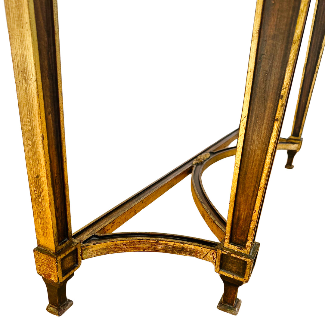 French Neoclassical Louis XVI Style Wood Console Table With Faux Marble Top