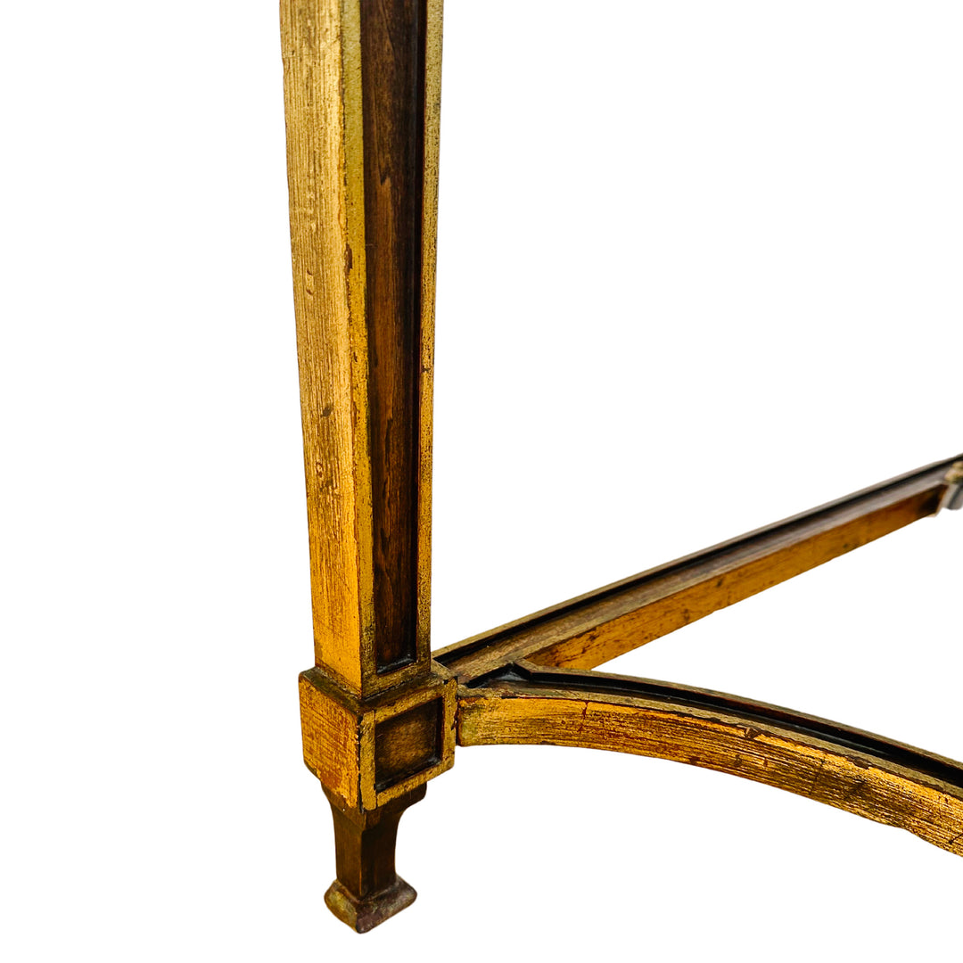French Neoclassical Louis XVI Style Wood Console Table With Faux Marble Top