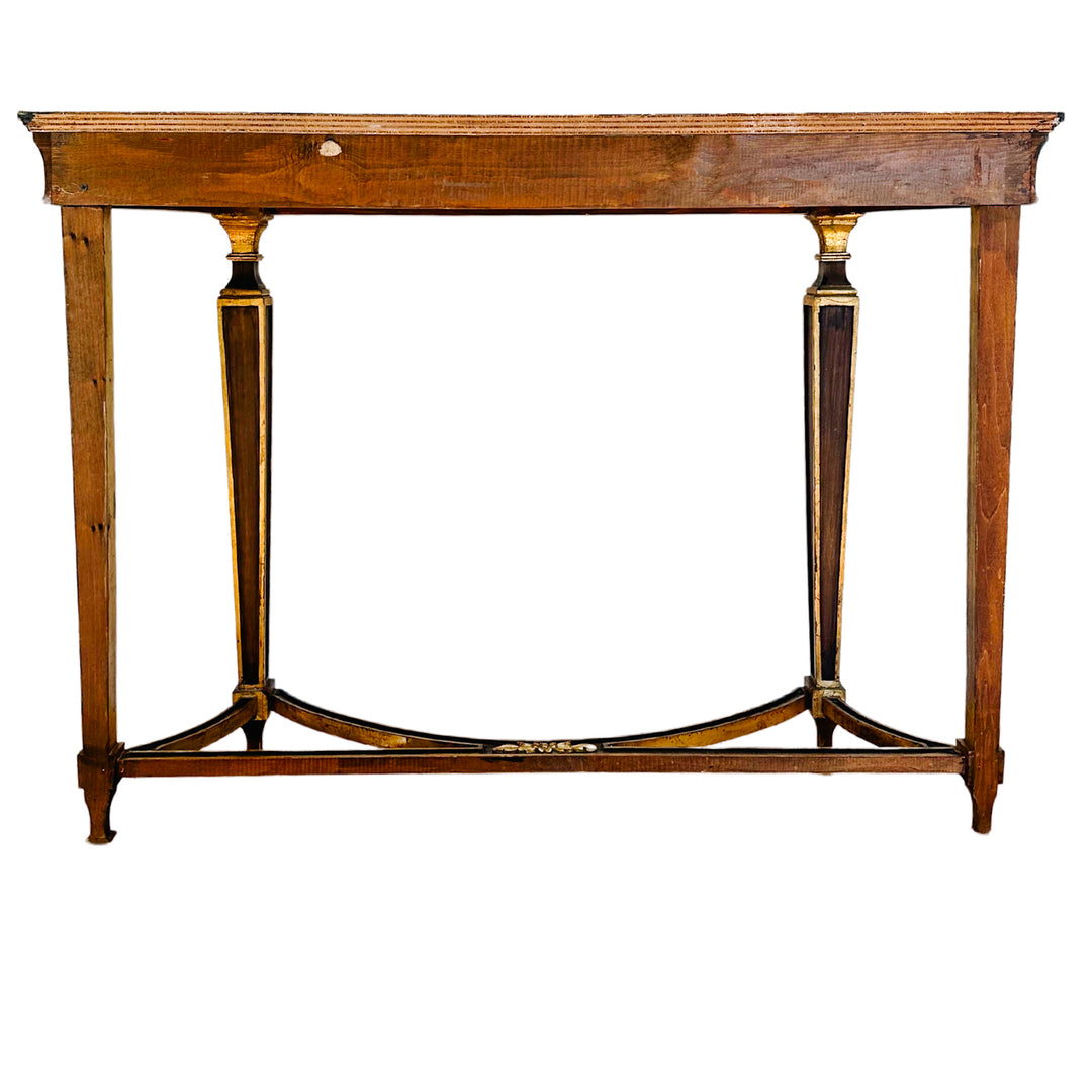 French Neoclassical Louis XVI Style Wood Console Table With Faux Marble Top