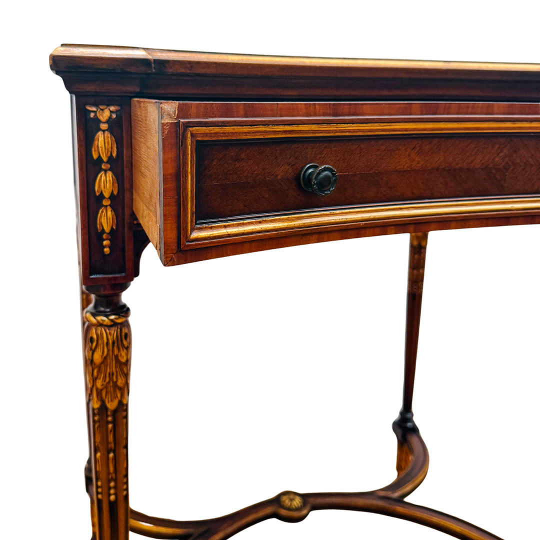 French Neoclassical Style Giltwood Vanity & Upholstered Lyre Back Chair Set