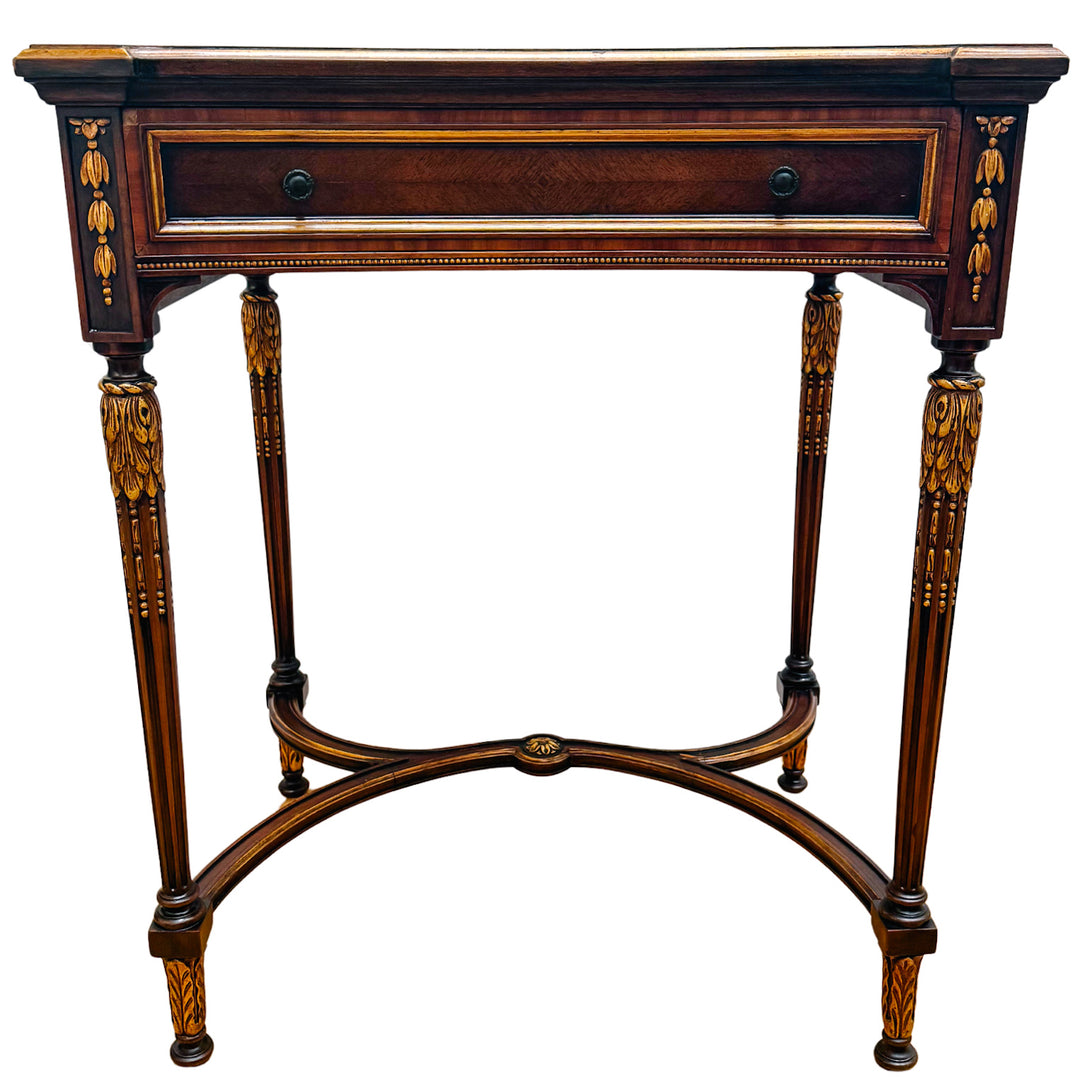 French Neoclassical Style Giltwood Vanity & Upholstered Lyre Back Chair Set