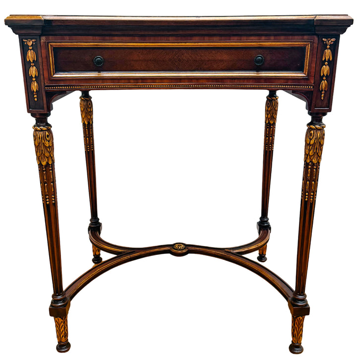 French Neoclassical Style Giltwood Vanity & Upholstered Lyre Back Chair Set